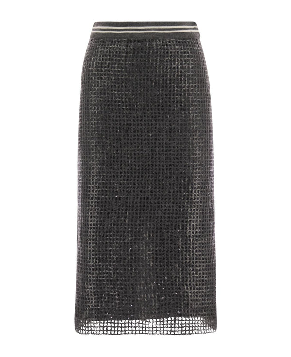 BRUNELLO CUCINELLI WOMEN'S DARK GREY TEXTURED SKIRT