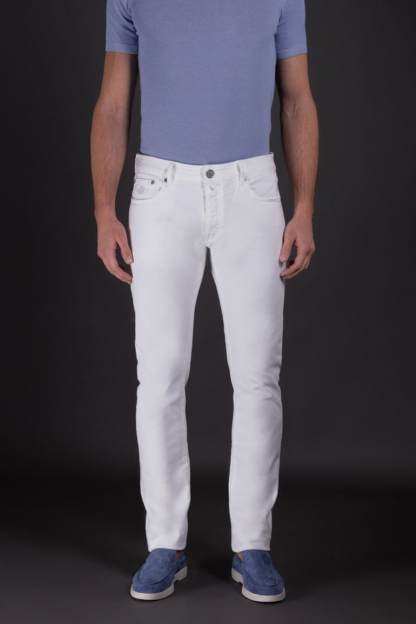 MOORER MEN'S WHITE SLIM FIT TROUSERS
