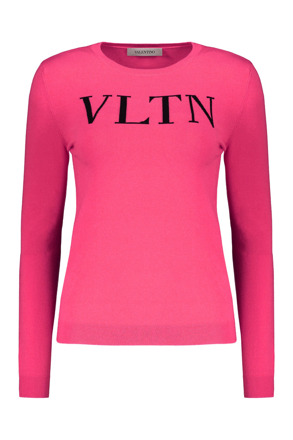 VALENTINO WOMEN'S BRIGHT PINK LOGO SWEATER